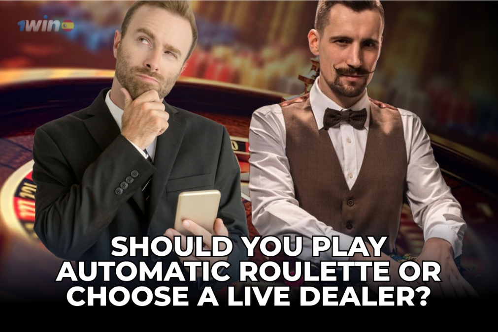 Image comparing automatic roulette and live dealer options for players' choices in a casino setting.